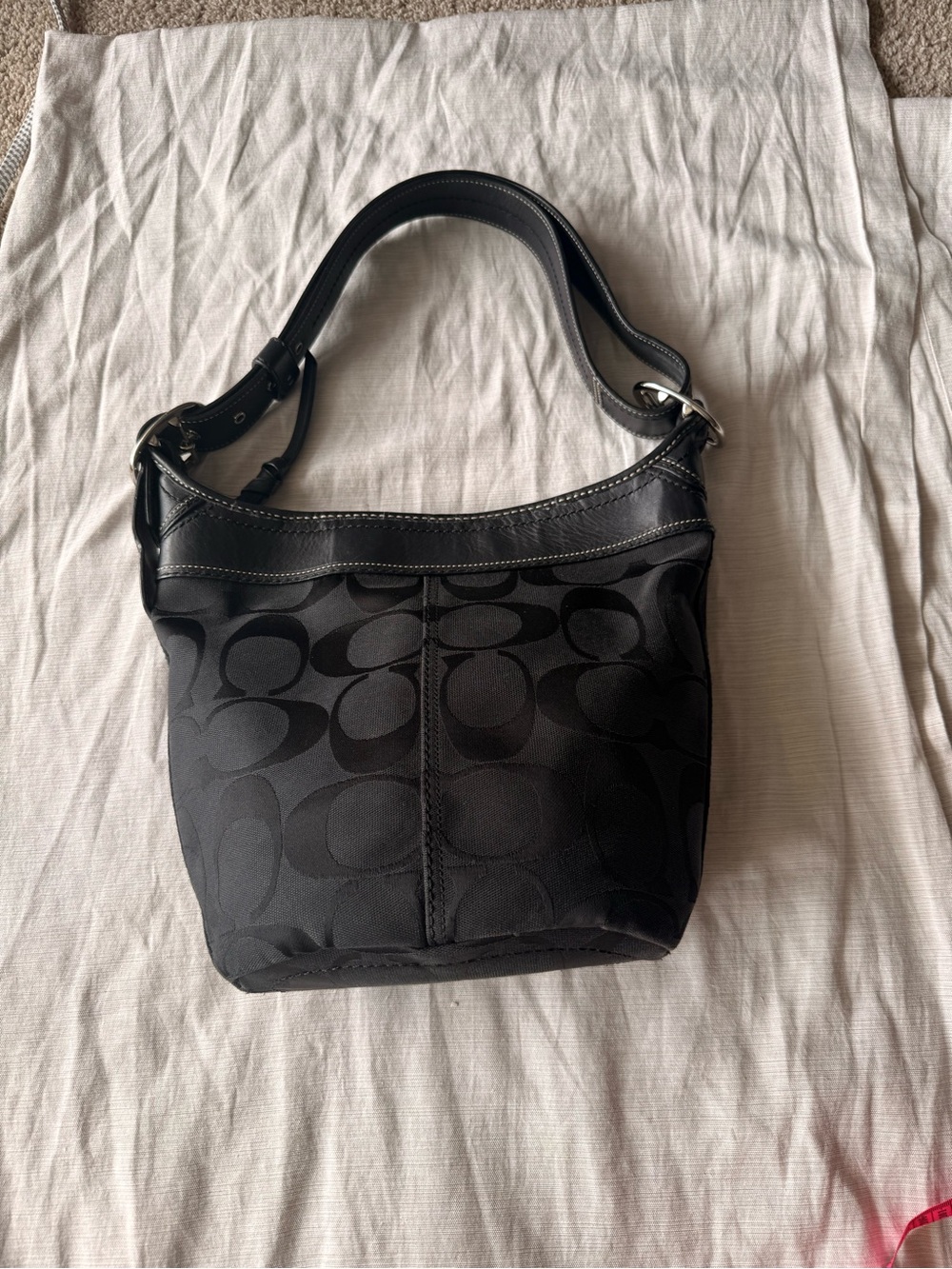 Coach Black Signature Jacquard Shoulder Hobo